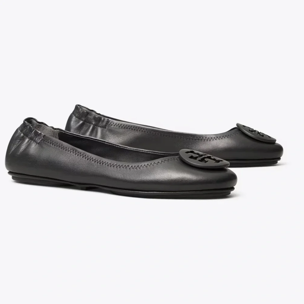 Tory Burch Black Minnie Travel Ballerina Shoes Slip on Nappa Leather Size 5 - Picture 1 of 4